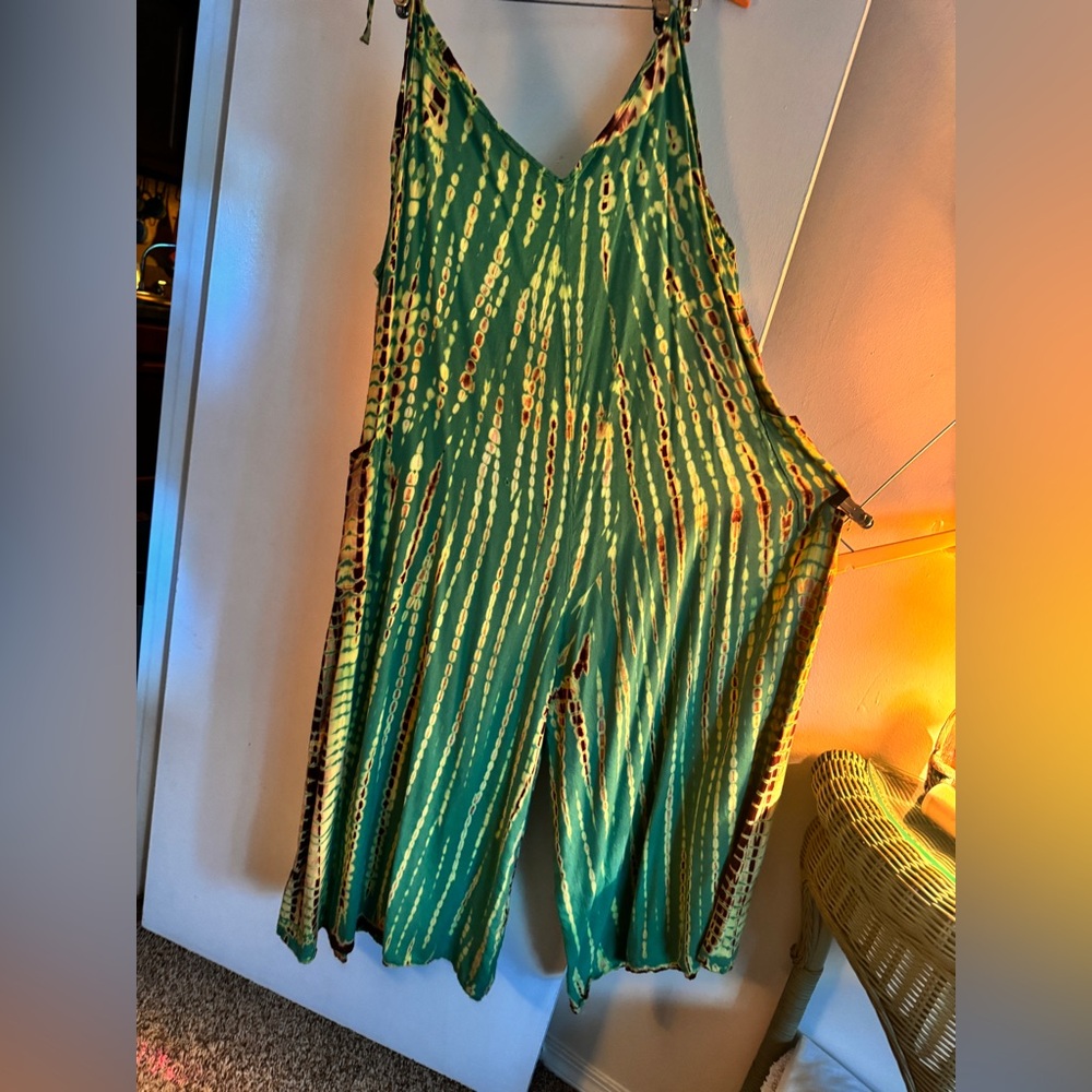 Boho Festival Hippie Vibe Green Yellow Brown Flowing Earth day Wide Leg Jumper